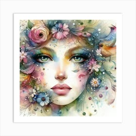 Watercolor Of A Woman With Flowers 15 Art Print