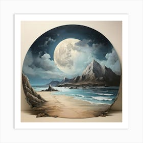 Full Moon On The Beach art print Art Print