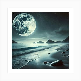 Full Moon Over Beach.AI Art Print