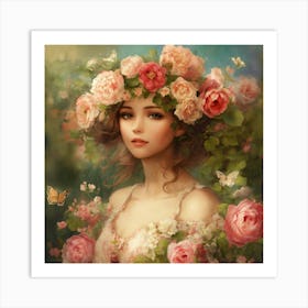 Roses And Butterflies Art Print