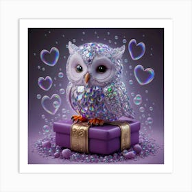 Owl With Hearts Art Print