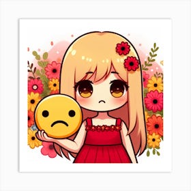 Cute Girl With Flowers 1 Art Print