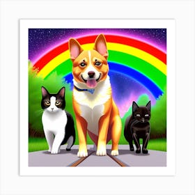 Rainbow Cats And Dogs Art Print