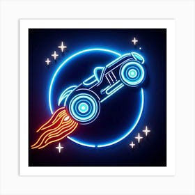 Neon Rocket Car Art Print