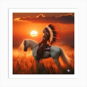 Indian On Horseback At Sunset 001 001 Copy2 Art Print