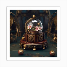 Steampunk snow globe floral Art Print