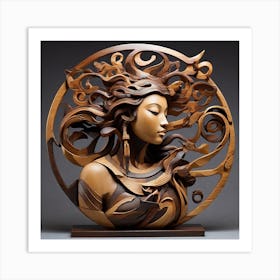 Wood Sculpture Of A Woman Art Print