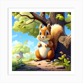 Cartoon Squirrel In The Forest Art Print