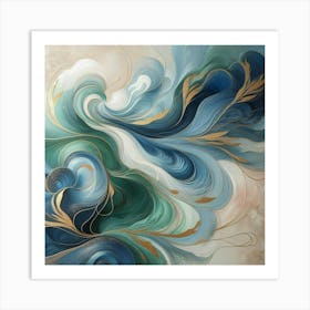 Blue And Gold Abstract Painting Art Print