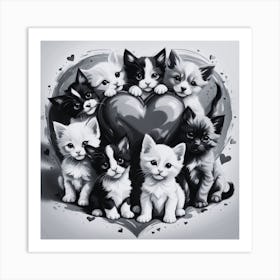 Kittens In A Heart 1 Art Print