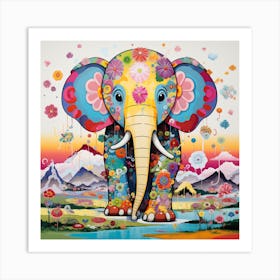 Elephant With Flowers Art Print