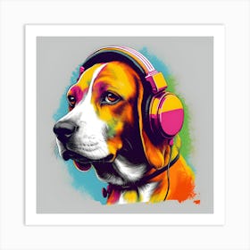 Beagle With Headphones Art Print