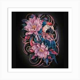 Parrot And Flowers 1 Art Print