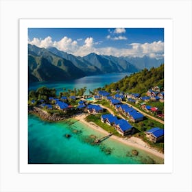 Blue Houses On The Beach Art Print