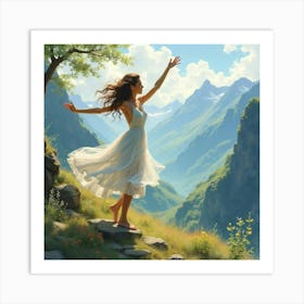 Beautiful Dancer In Watercolor Mystical Mountain View 1 Art Print