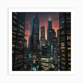 Cityscape At Dusk Art Print