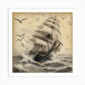 Sailing Ship In Rough Seas art 1 Art Print