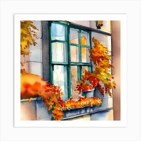 Watercolor Of A Window Window View Of Dublin Ireland In Autumn Fall, Watercolor Art Print Art Print