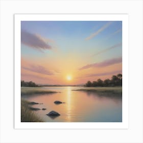 Sunset Over The Water Paintings Art Print 2 Art Print