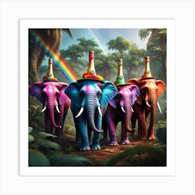 Havana Elephants Champagne Hats Art Print