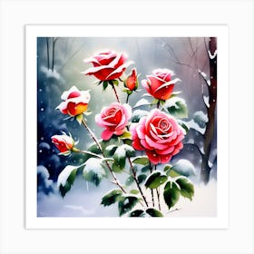 Roses covered with snow 2 Art Print