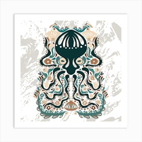 octopus folk art Norwegian style 1 Art Print