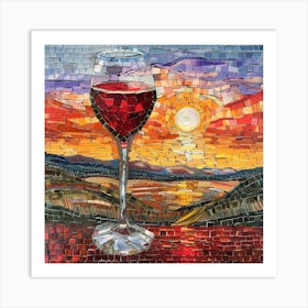 Mosaic Art Of A Glass Of Red Wine Art Print