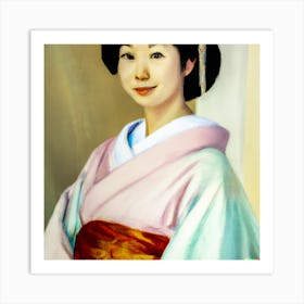 Traditional Japanese Woman In Clear Robe Oil Paint Art Print