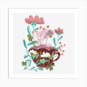 Teacup With Flowers cozy aesthetic Art Print