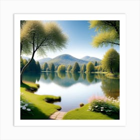 Lake Landscape Wallpaper 1 Art Print