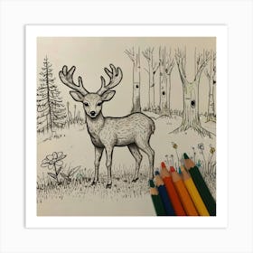 Deer In The Woods 77 Art Print