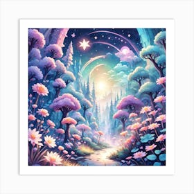 A Fantasy Forest With Twinkling Stars In Pastel Tone Square Composition 100 Art Print