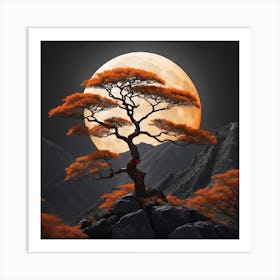 Asian Tree In Full Moon Art Print