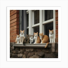 Cats On A Window Sill 2 Art Print