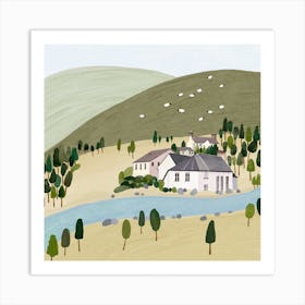 Countryside By The River Landscape Square Art Print