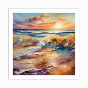 Seashore. Sand, waves, sunset and summer oil colors.3 Art Print