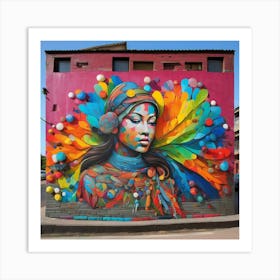 Colorful Woman With Feathers Art Print
