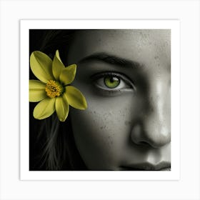 Portrait Of A Girl With A Flower Art Print