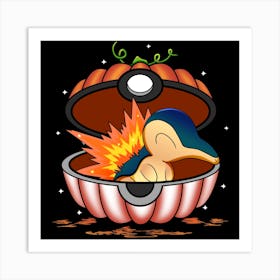 Cyndaquil In Pumpkin Ball - Pokemon Halloween Art Print