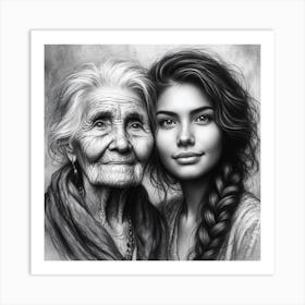 Old Woman And Young Girl Art Print