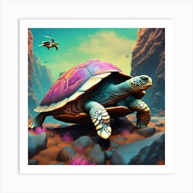 Turtle on the ROck with pop art color design Art Print