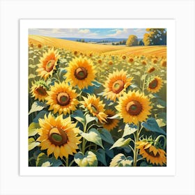 Sunflowers In a Field Art Print