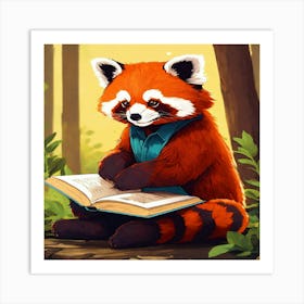Red Panda Reading A Book Art Print