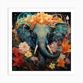 Elephant With Flowers 1 Art Print