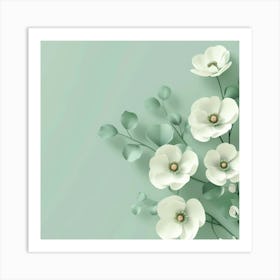 White Flowers On Green Background Art Print