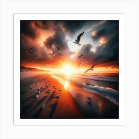 Seagulls On A Beach Art Print