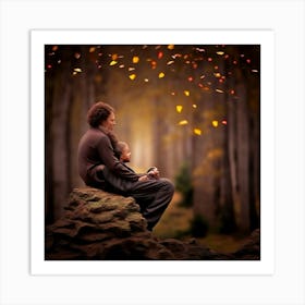 Father And Son In The Forest Art Print