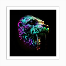 Neon Lion Head 3 Art Print