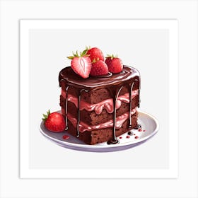 Chocolate Cake With Strawberries 4 Art Print