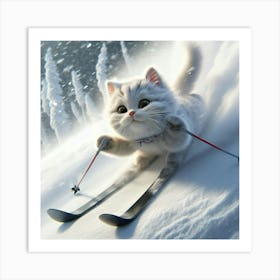 Cat On Skis 1 Art Print